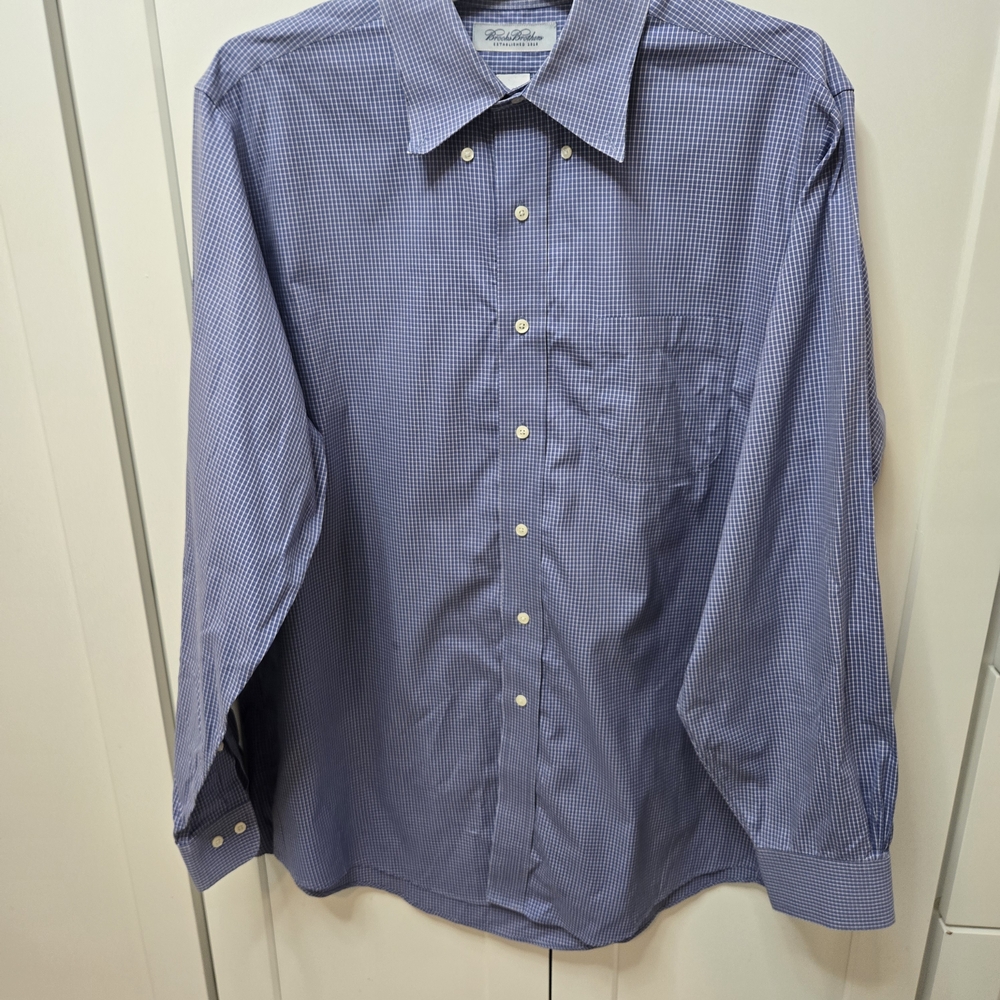Mens Brooks Brothers‎ Blue Check Long Sleeve Dress Shirt